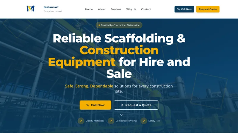Melamart Enterprises website: “Reliable Scaffolding & Construction Equipment for Hire and Sale”